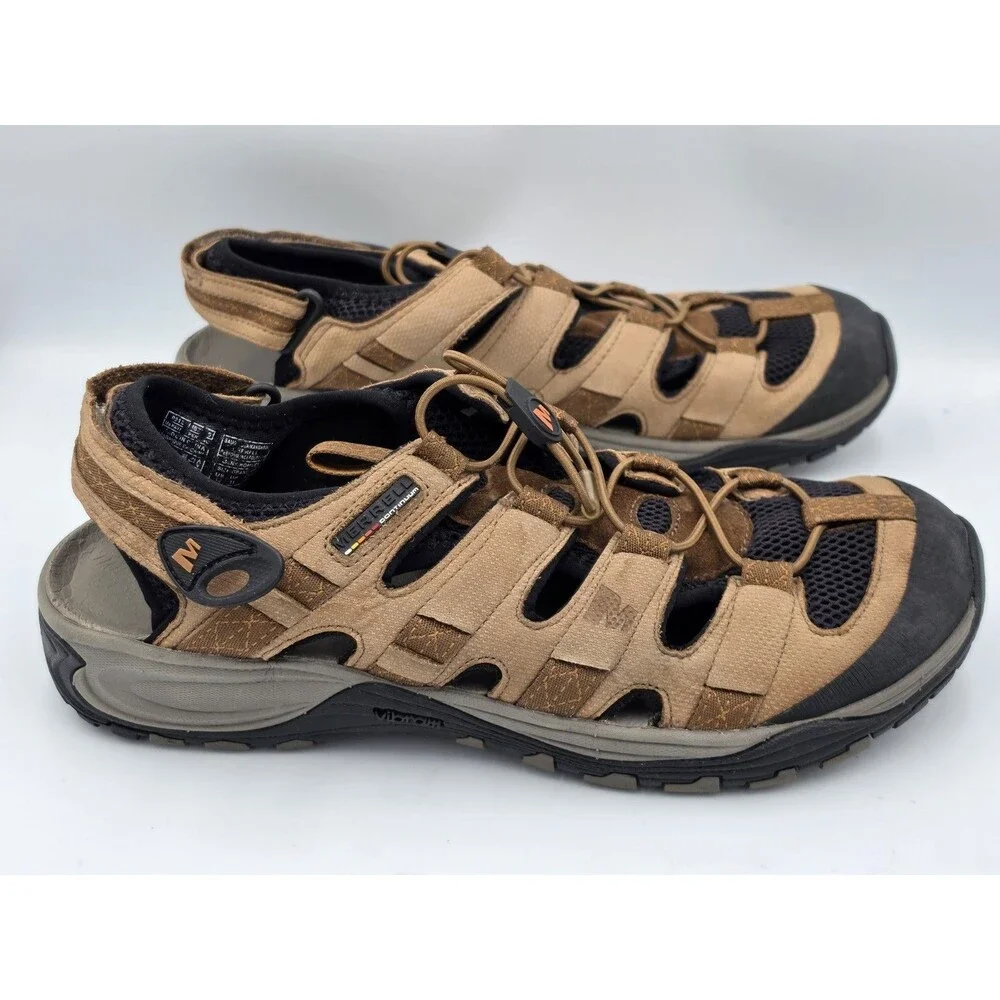 Merrell Saugatuck Trail Hiking Sandals Kangaroo Leather Tan Brown Men's Size 12